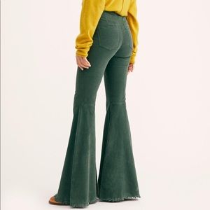 Just Float On Corduroy Green 70s Flare Pants